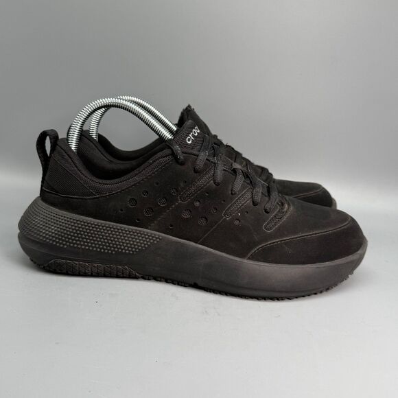 Crocs On the Clock Men\'s 8 Triple Black Nubuk Lace-Up Breathable Work Sneakers